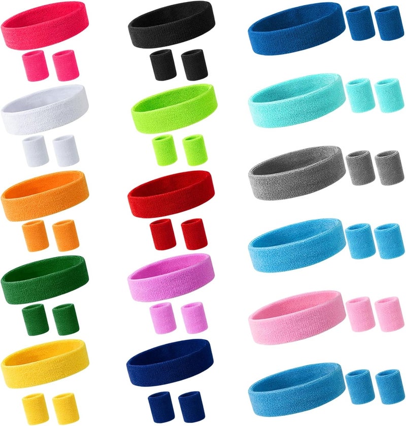 ONLYFU 48PCS Neon Sweatbands, Colorful Sport Headband Wristband Set for Kids, Breathable Terry Cloth Athletic Sweat Bands for Basketball Tennis Running Football, Multicolor - Image 1
